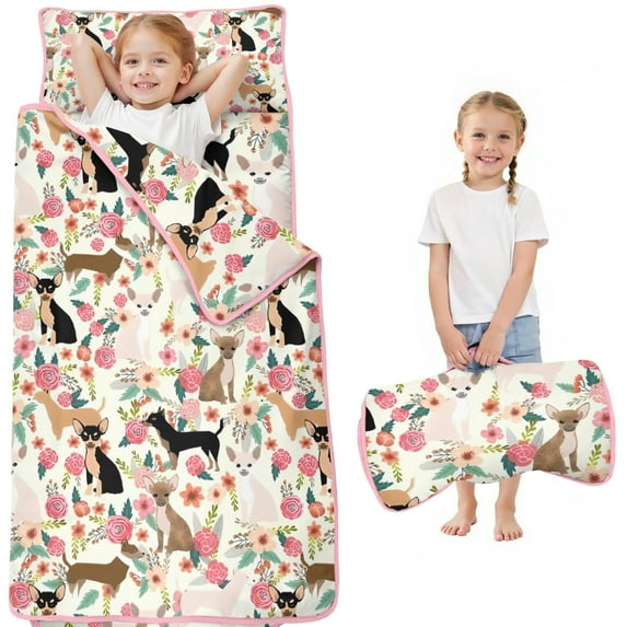 Chihuahua and Pioneer Flower Toddler Nap Mats for Kids Preschool,Sleeping Mat Bag or Kids,Toddler Sleeping Bag,Toddler Nap Mat or Daycare
