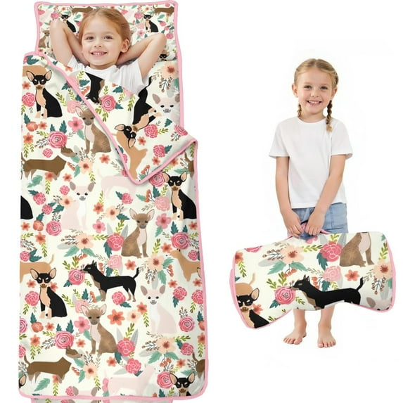 Chihuahua and Pioneer Flower Toddler Nap Mats for Kids Preschool,Sleeping Mat Bag or Kids,Toddler Sleeping Bag,Toddler Nap Mat or Daycare