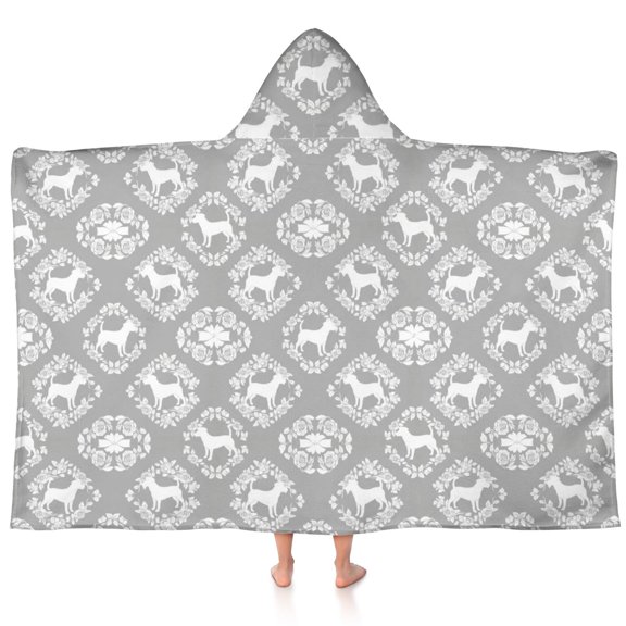 Chihuahua and Roses Gray Pattern Teens Hooded Bath Towel Wrap for Ages 3 To 12,Quick Dry Lightweight Soft Microfiber Bath Beach Pool,60"x35"