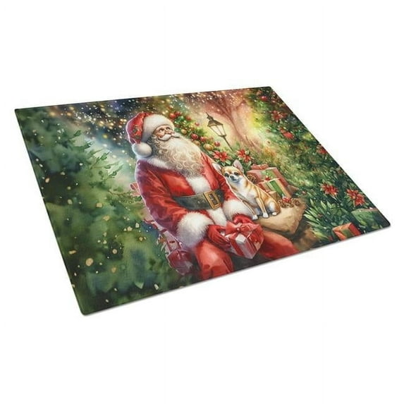 Chihuahua and Santa Claus Glass Cutting Board 12 in x 15 in