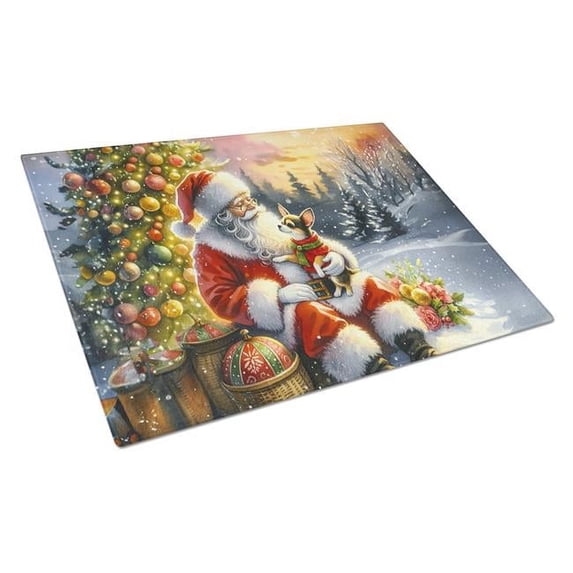 Chihuahua and Santa Claus Glass Cutting Board 12 in x 15 in