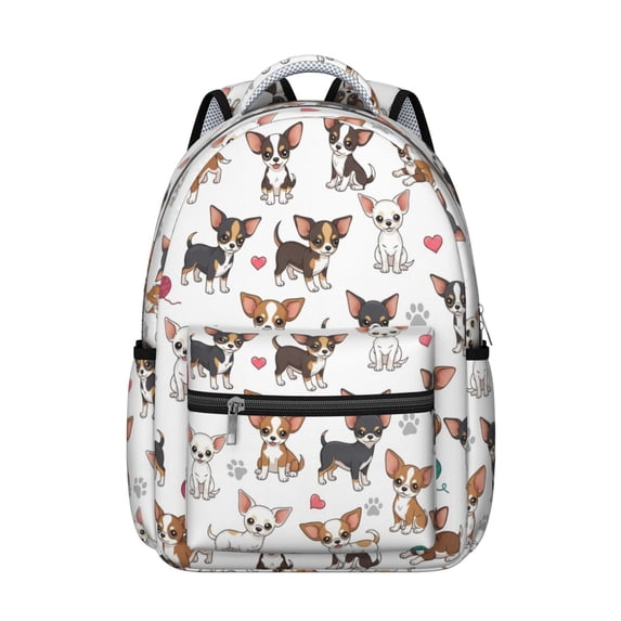 Chihuahua and Yarn Ball White Pattern Backpack for School, Cute School Bag with Adjustable Shoulder Straps and Padded Back, 15.3"x11"x7.1"