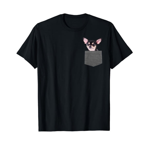 Chihuahua in Pocket Chihuahua Lovers Gifts Cotton T-Shirt Black
