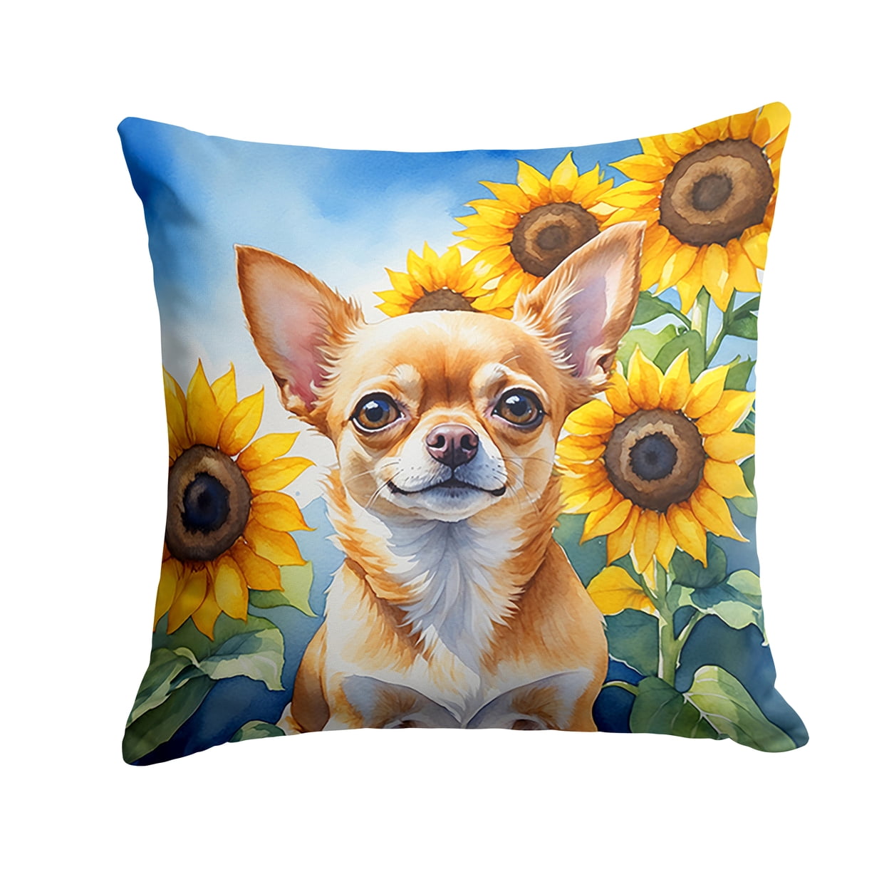 Chihuahua in Sunflowers Throw Pillow 18 in x 18 in