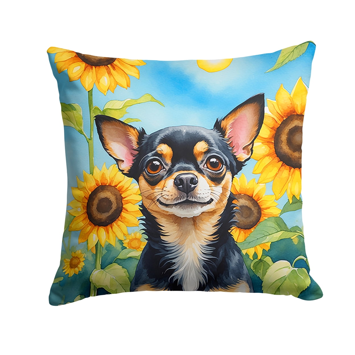 Chihuahua in Sunflowers Throw Pillow 18 in x 18 in