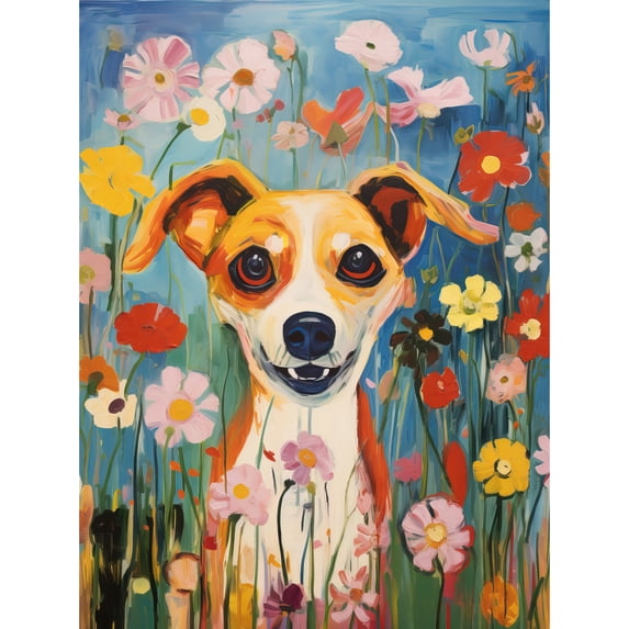 Chihuahua in the Wildflowers Artwork Colourful Meadow Dog Portrait Unframed Wall Art Print Poster Home Decor Premium