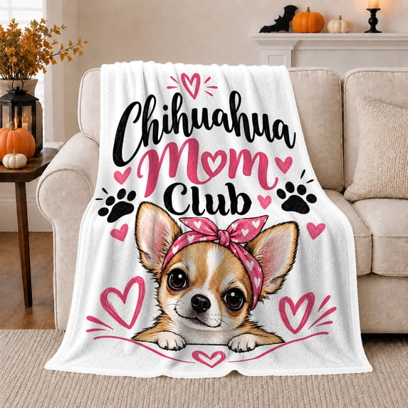 Chihuahua person Club Illustration, Playful Pet Portrait Pattern, Warm Flannel Blanket for Living Room and Bedroom with Detailed Artwork, Dog Moms Christmas Gift, Pet Lover Home Decor