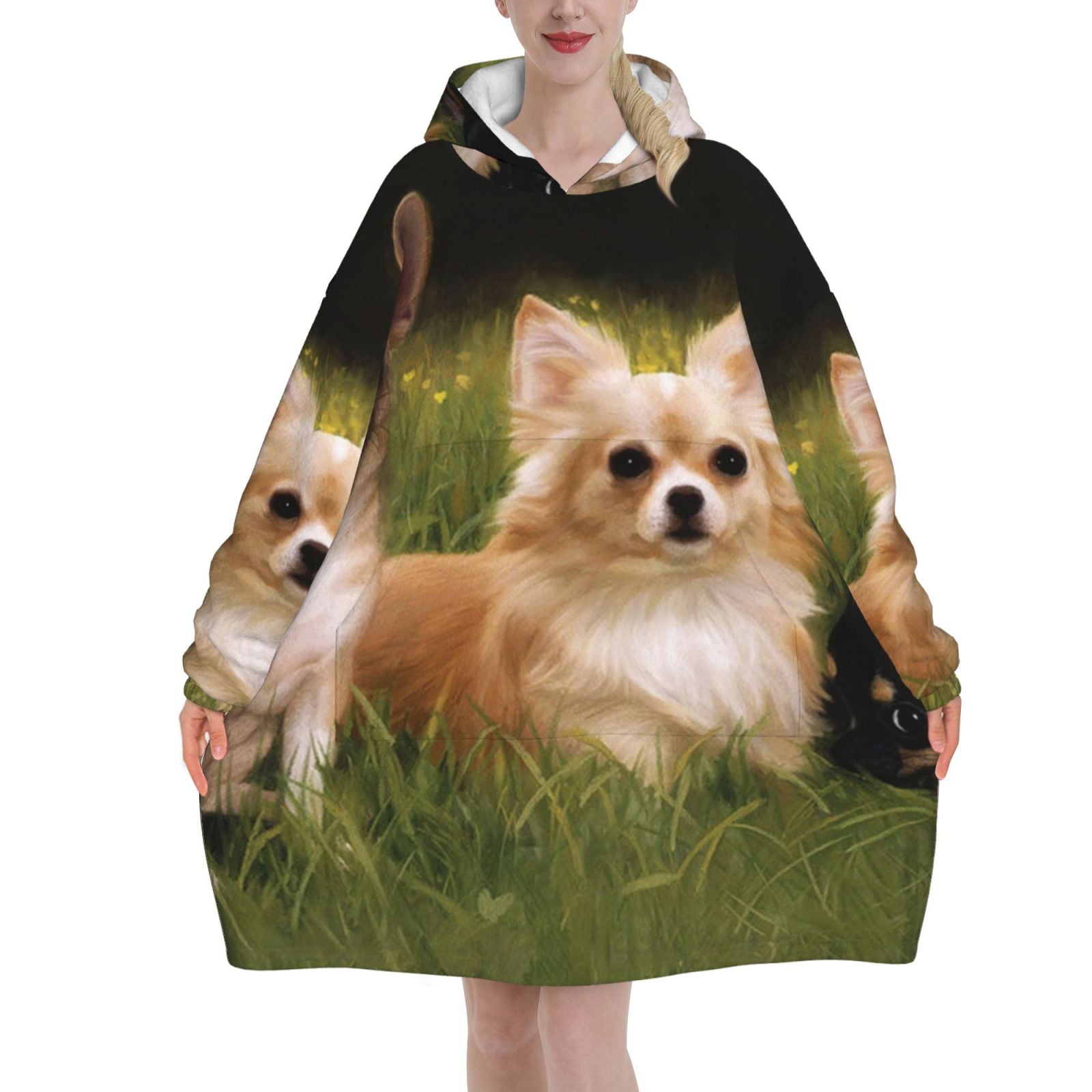 Chihuahuas Dog Oversized Blanket Hoodie Wearable Blanket Hoodie For