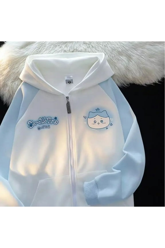 Chiikawa Animated Cartoon Cute Usagi Hachiware Rabbit Ears Hooded Sweatshirt Spring and Autumn Style New Loose Top Coat Girl