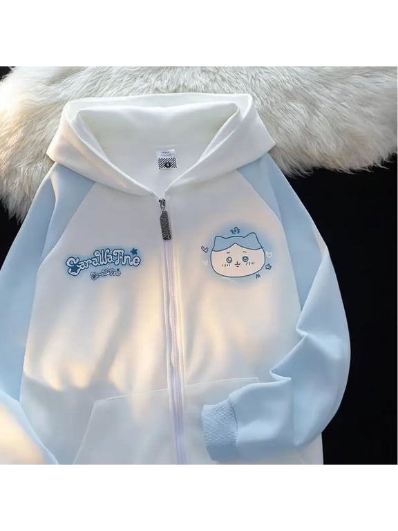 Chiikawa Animated Cartoon Cute Usagi Hachiware Rabbit Ears Hooded Sweatshirt Spring and Autumn Style New Loose Top Coat Girl