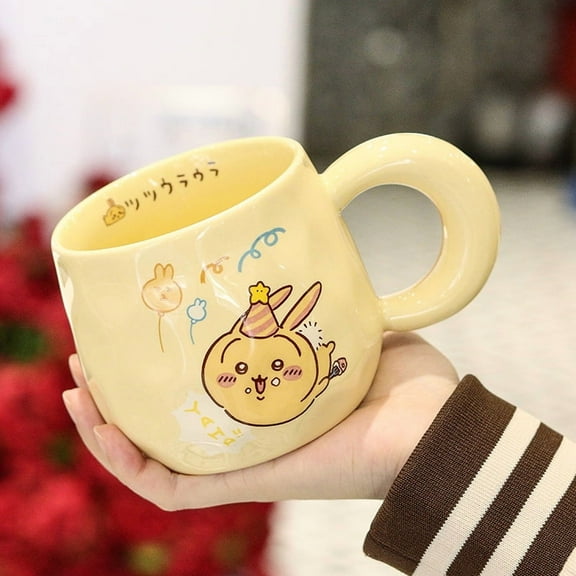 Chiikawa Gift Kawaii Hachiware Usagi Ceramic Cup with Lid Spoon Cute Cartoon Mug Birthday Gift Cup
