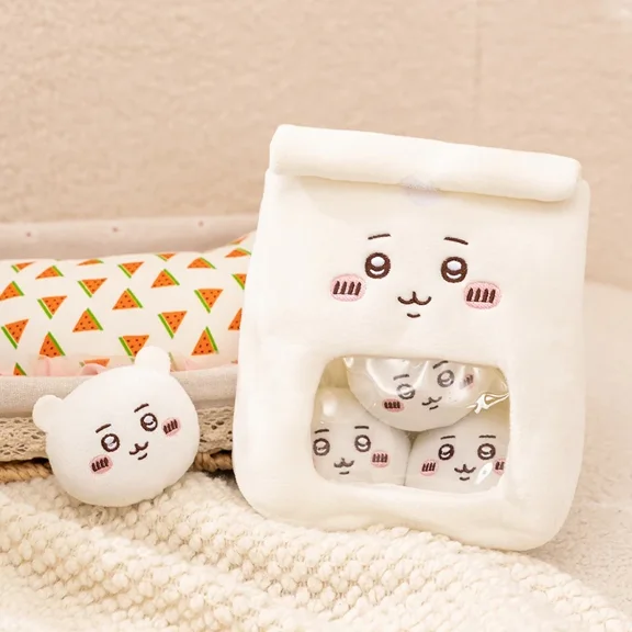 Chiikawa Hachiware Plush Pillow Soft Anime Stuffed Bag with 4 Mini Plushies Inside Adorable Kawaii Usagi Toy Gift