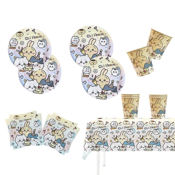 Chiikawa Party Supplies Set Plates Cups Tablecloth Napkins Birthday Decoration