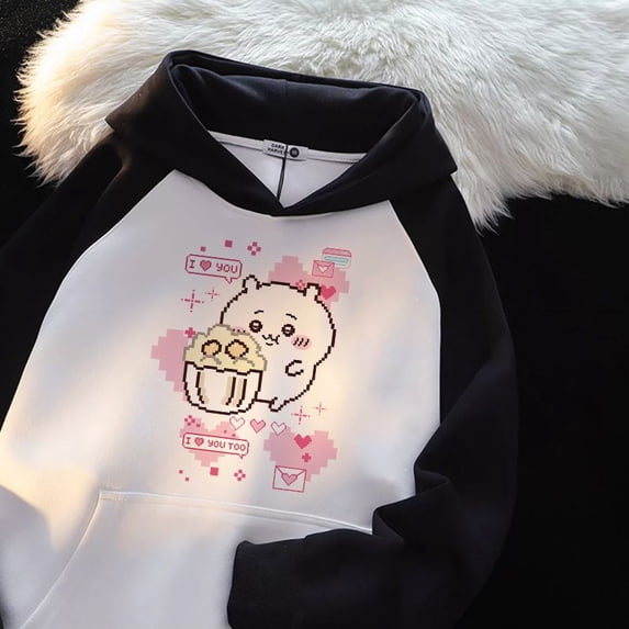 Chiikawa Sweatshirt Women's Thin Pure Cotton Loose Lazy Hooded Jacket Cartoon Lovely