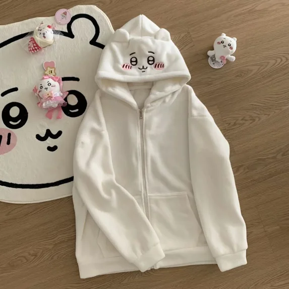 Chikawas Cute Sweatshirt Hachiware Usagi Loose Hooded Sweatshirt Spring and Autumn Coat