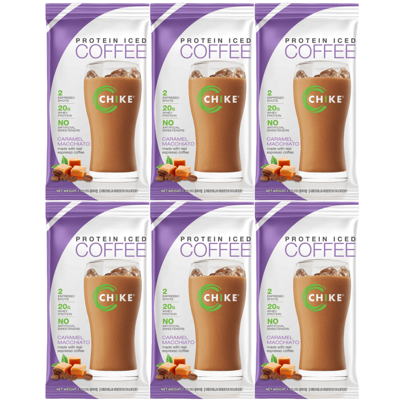 Chike Nutrition Natural High Protein Iced Coffee Single Packets Caramel Macchiato (6Pack