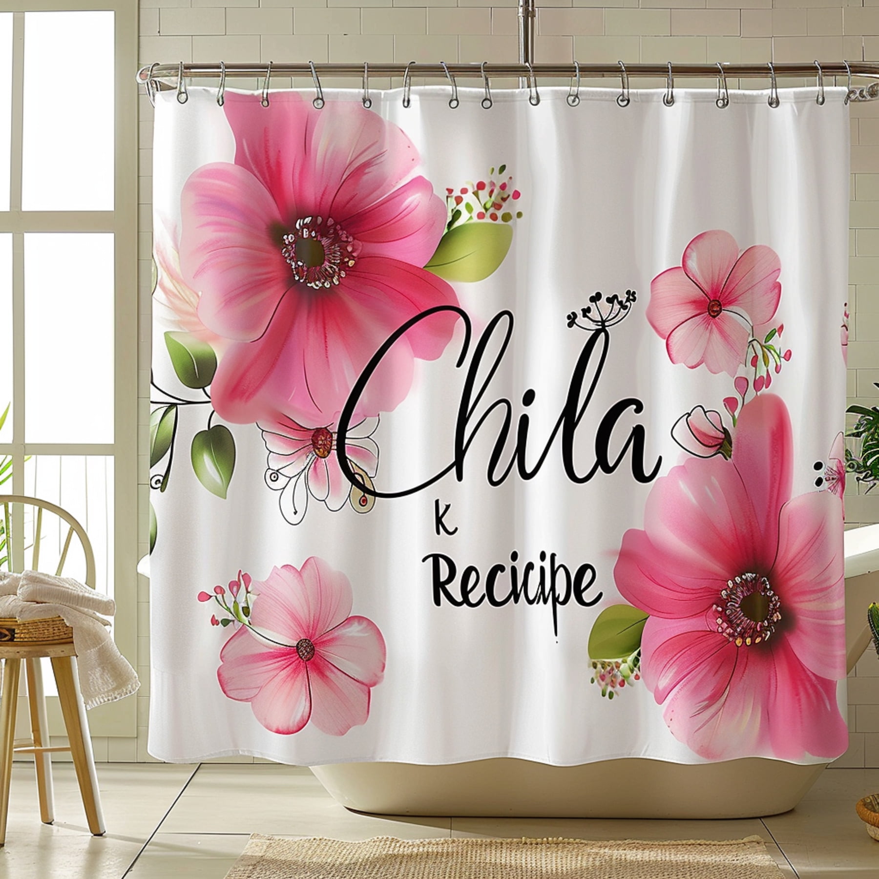 Chila K Recipe Pink Floral Shower Curtain Elegant Modern Design for