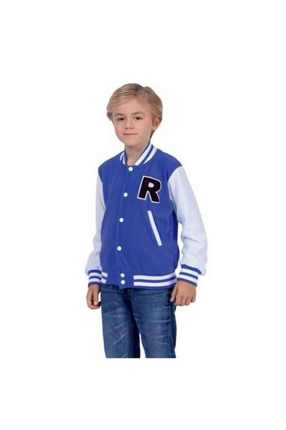 Child 50s Letterman Jacket with Sleeves, Blue with White - Small 4-6