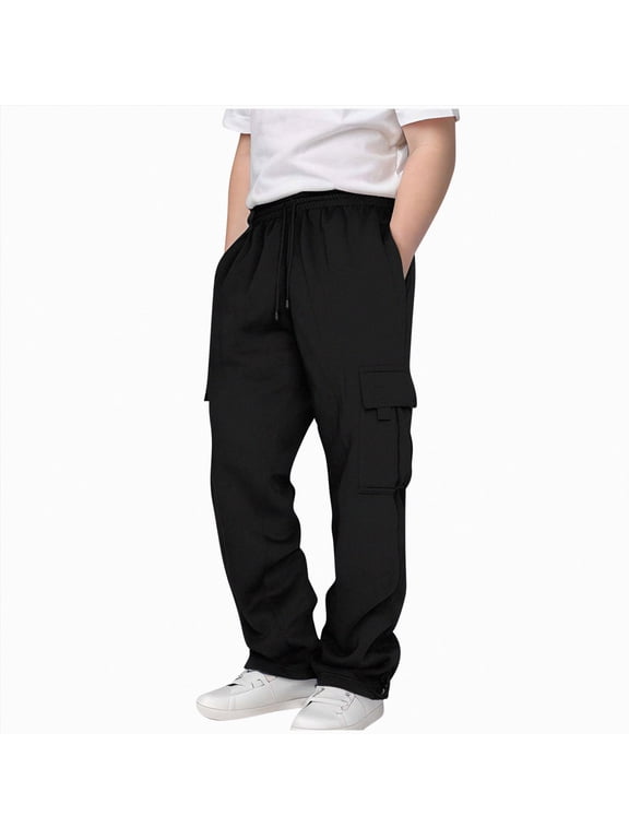 Child 7-8 Years Boys Pants Sweatpants Elastic Waist Joggers Pants Athletic Pants Winter School Pants Black Casual School Trousers