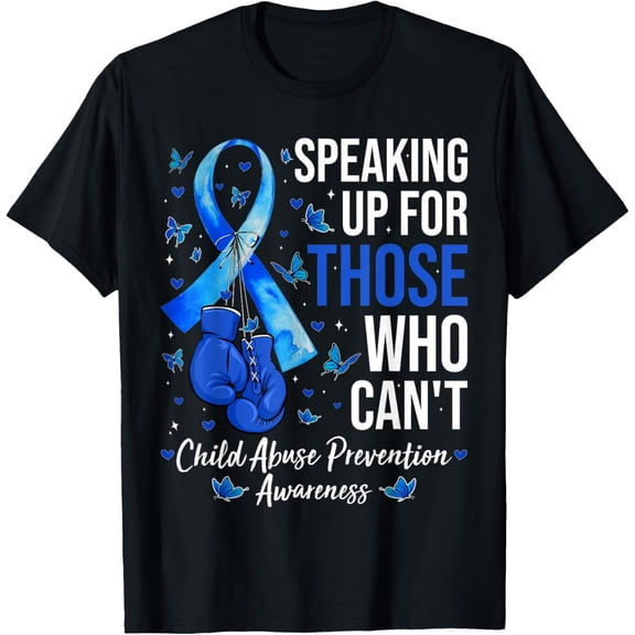 Child Abuse Prevention Awareness Boxing Gloves Blue Ribbon T-Shirt