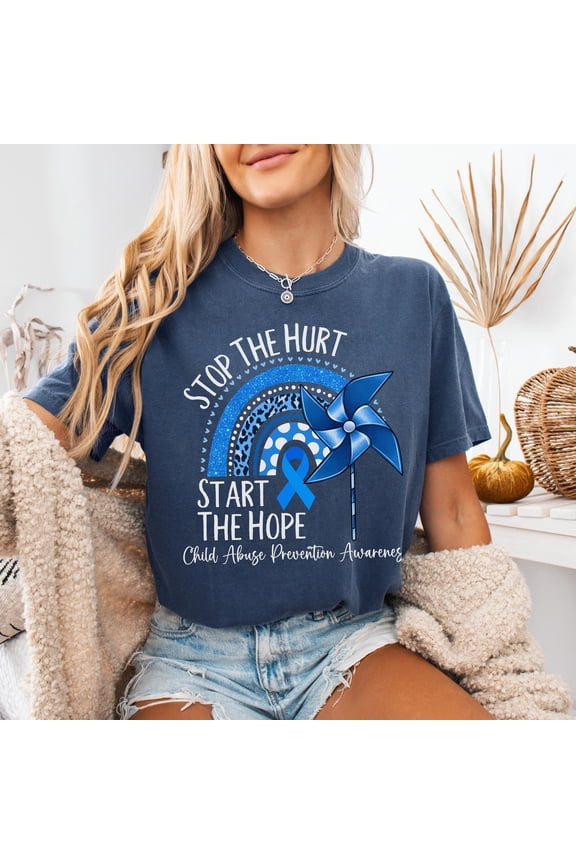 Child Abuse Prevention Awareness GILDAN T-Shirt Gift, Blue Ribbon Rainbow Child Welfare Case Worker T-Shirt, Child Abuse Advocate Tee