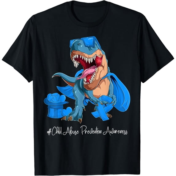 Child Abuse Prevention Awareness Month Blue Ribbon Trex T-Shirt