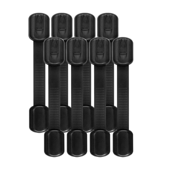 Child Baby Safety Cabinet Locks - Adjustable Strap Baby Proof Latches with No Trapped Fingers for Cupboard Drawers Closet Toilet Seat Oven and Fridge 8 PCS Black