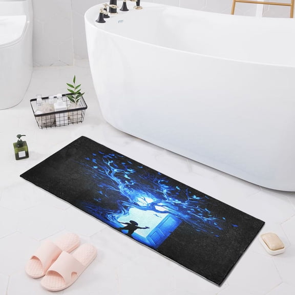 Child Blue Tree Door Bath Mat 39x20 Non-Slip Bathroom Rugs Absorbent Soft Plush Quick Dry for Tub Shower Kitchen Home Decor