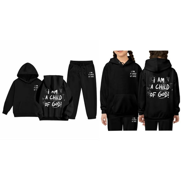 Child Boys Christian Sweatshirts Long Sleeve Casual Graphic Hoodies Loose Pullover and Sweatpants 2 Pcs Fall Winter Clothes Kids New Year Sweatshirts 4T