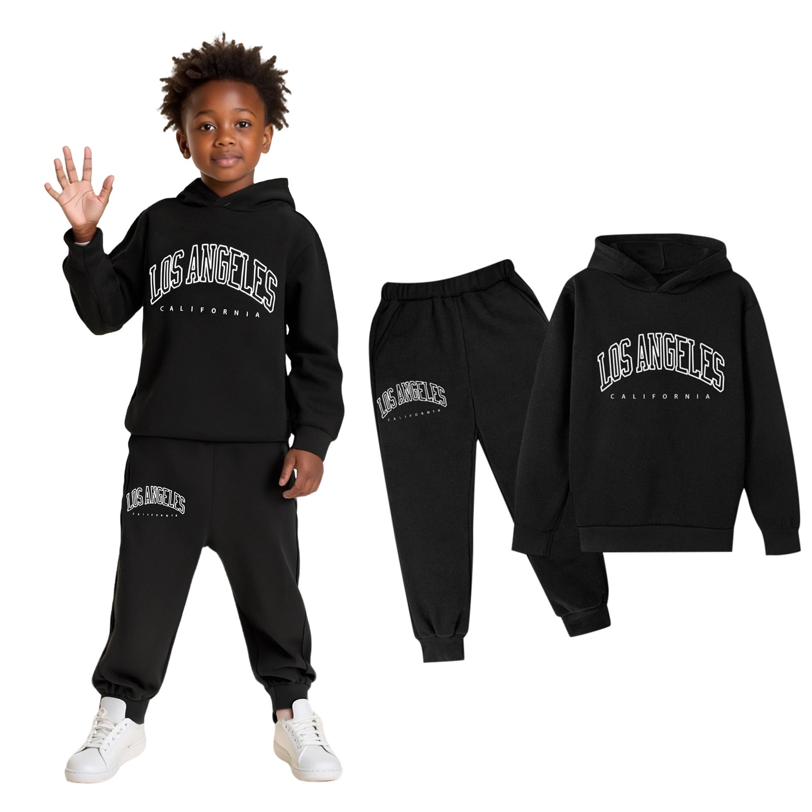 Kids Black Winter Tracksuit Set – Printed Sweatshirt with Jogger Pants main image 1