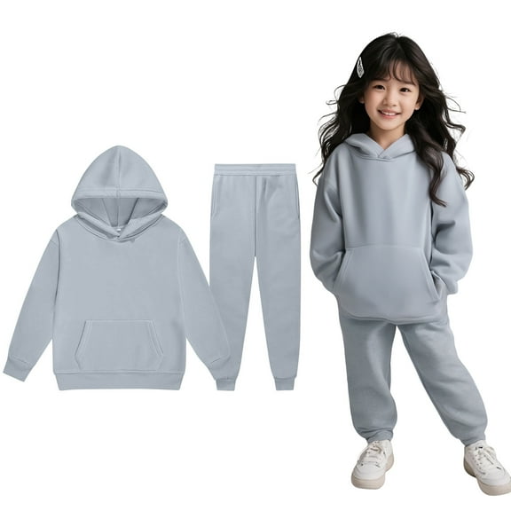 Child Boys Girls Active Sweatsuit 2 Piece Long Sleeve Grey Pullover Hoodie Sweatshirt and Jogger Pants Fall Winter Clothes Kids Clothes Boys Size 6-7 Years