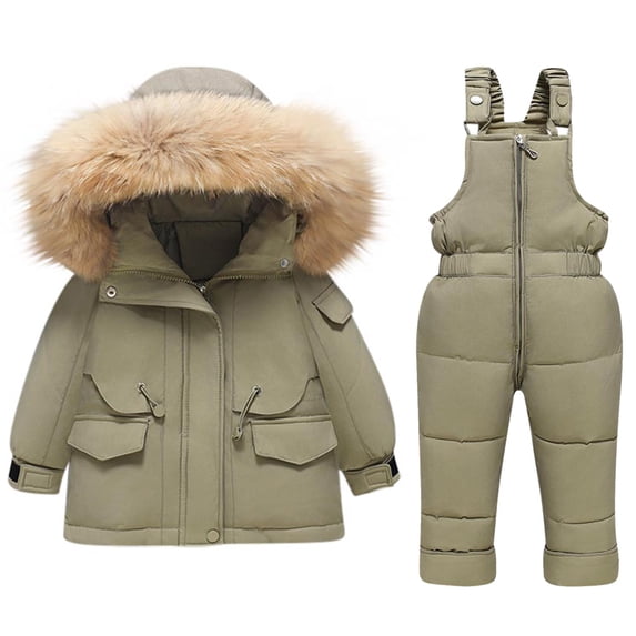 Child Boys Girls Ski Match Outfits Sets Jackets Coveralls Cute Print Hood Winter Thick Warm Puffer Hooded Pullover Clothes,Green 4,3 Years