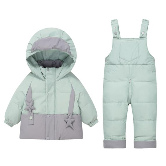 Child Boys Girls Ski Match Outfits Sets Jackets Coveralls Hood Winter Thick Warm Puffer Hooded Pullover Cute Clothes,Green 2,2 Years