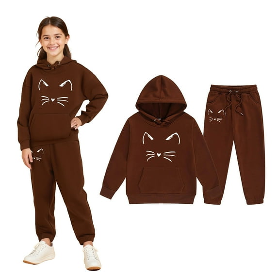 Child Boys Girls Sweatsuit Set 2PC Long Sleeve Coffee Pullover Hoodie Sweatshirt and Sweatpants Winter Clothes Toddler 8-9 Years Boys Clothes