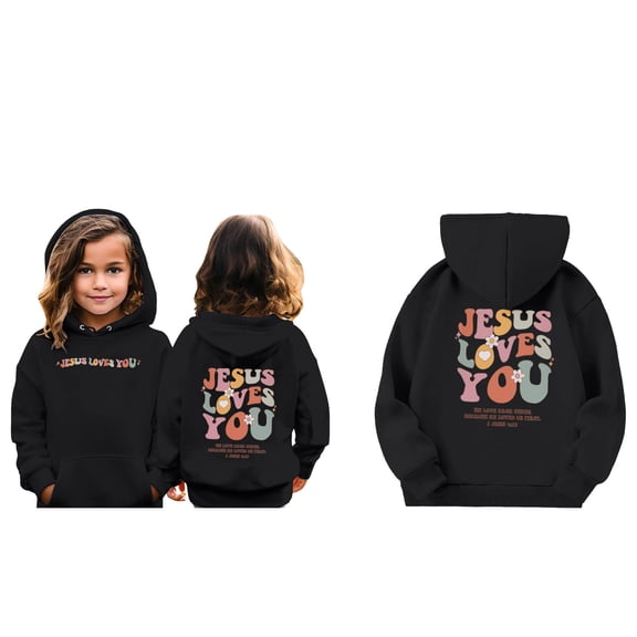 Child Boys Hoodies Jesus Loves You Hoodies Long Sleeve Graphic Sweatshirt Warm Oversize Pullover Top Crop Tops Winter Clothes Clothes for Teen Girls 6-7 Years