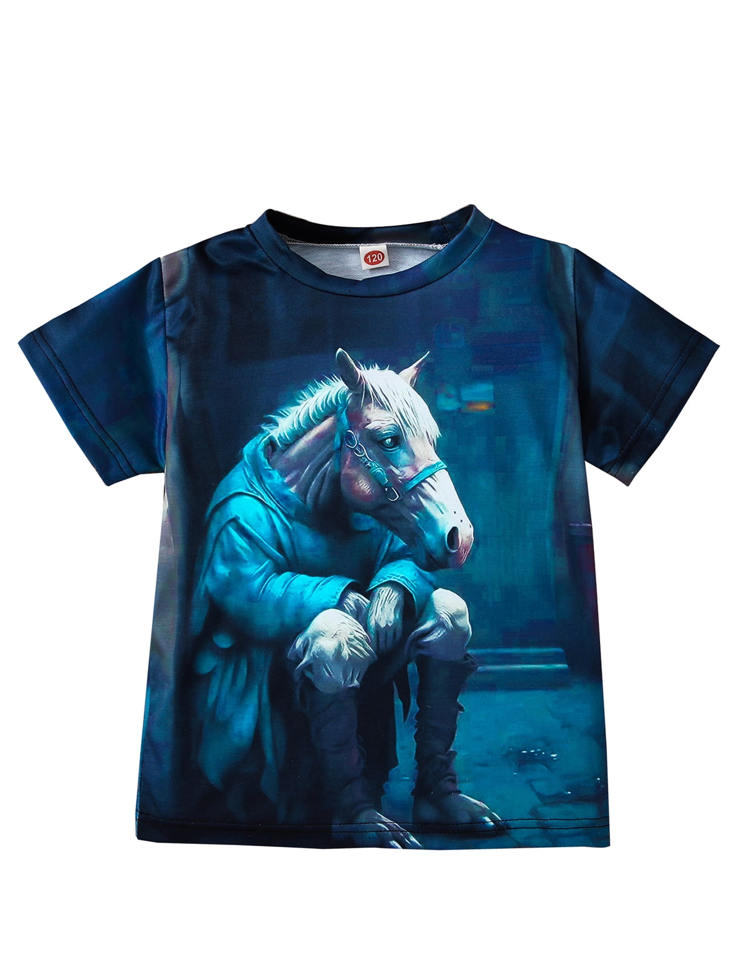 Boys Blue Cotton Animal Printed T-shirt