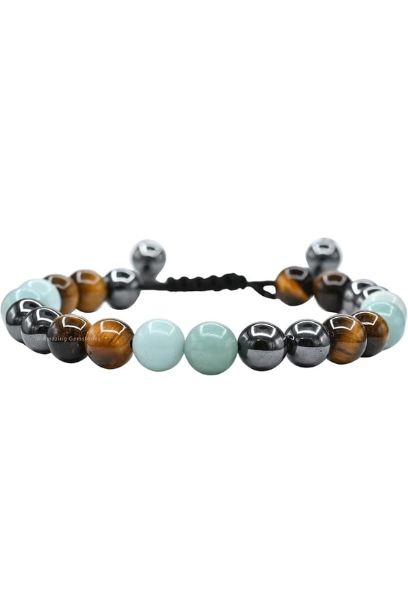 Child Bracelet - Hematite Amazonite Tiger Eye Bracelet Set for Men Women Healing Calming Anxiety Stress Relief