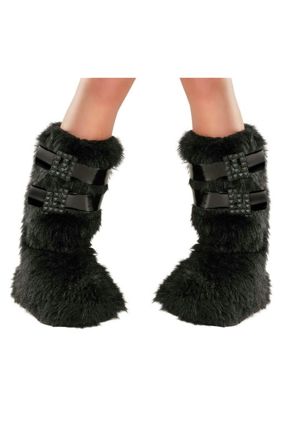 Black Furry Studded Deceptions 2 Twisted Charms Buckled Up Boot Covers
