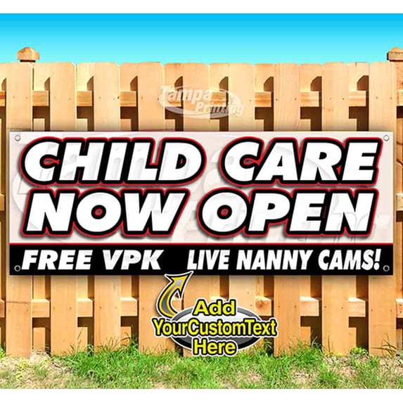Child Care Now Open 13 oz Vinyl Banner With Metal Grommets