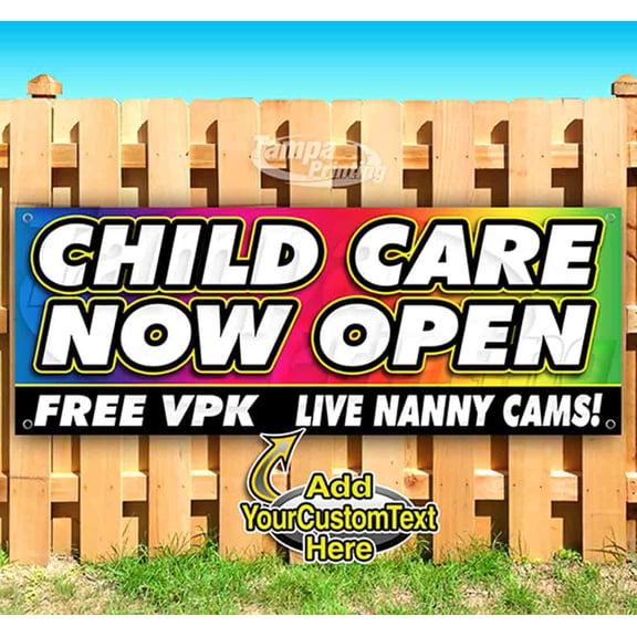 Child Care Now Open 13 oz Vinyl Banner With Metal Grommets