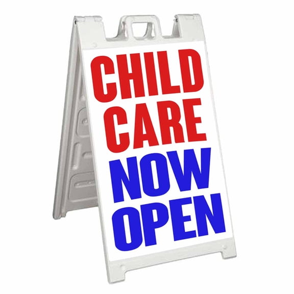 Child Care Now Open (24" X 36") Standard A-Frame Signicade, Includes Decal Applied To Stand