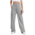 thumbnail image 1 of Child Cargo Sweatpants Boys Girls Baggy High Waisted Drawstring Solid Color Athletic Sweat Pants Straight Leg Long Trousers for Teen Gray 10Y, 1 of 9
