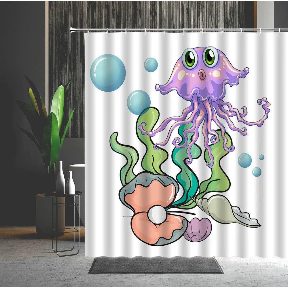 Child Cartoons Shower Curtains Lovely Whale Jellyfish Octopus Children's Bathroom Decoration