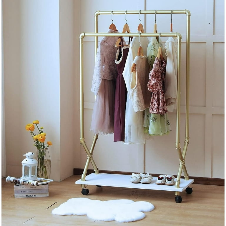 Child Clothes Rack,Rolling Gold Clothing Racks on Wheels,Metal