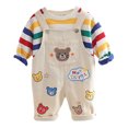 thumbnail image 1 of Child Clothing Suits Baby Jumpsuit Stripe Rainbow Clothes Hoodie Suspender Trousers Long Sleeve 2 Pieces Overalls Beige 90cm, 1 of 8