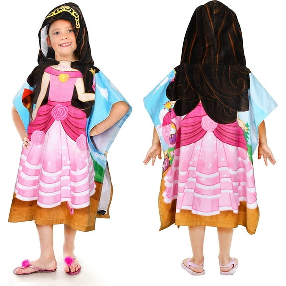 Tirrinia Child Cotton Hooded Poncho Towels Surfer Cartoon Changing Robe Swimmer Outdoor Beach 23” x 52”