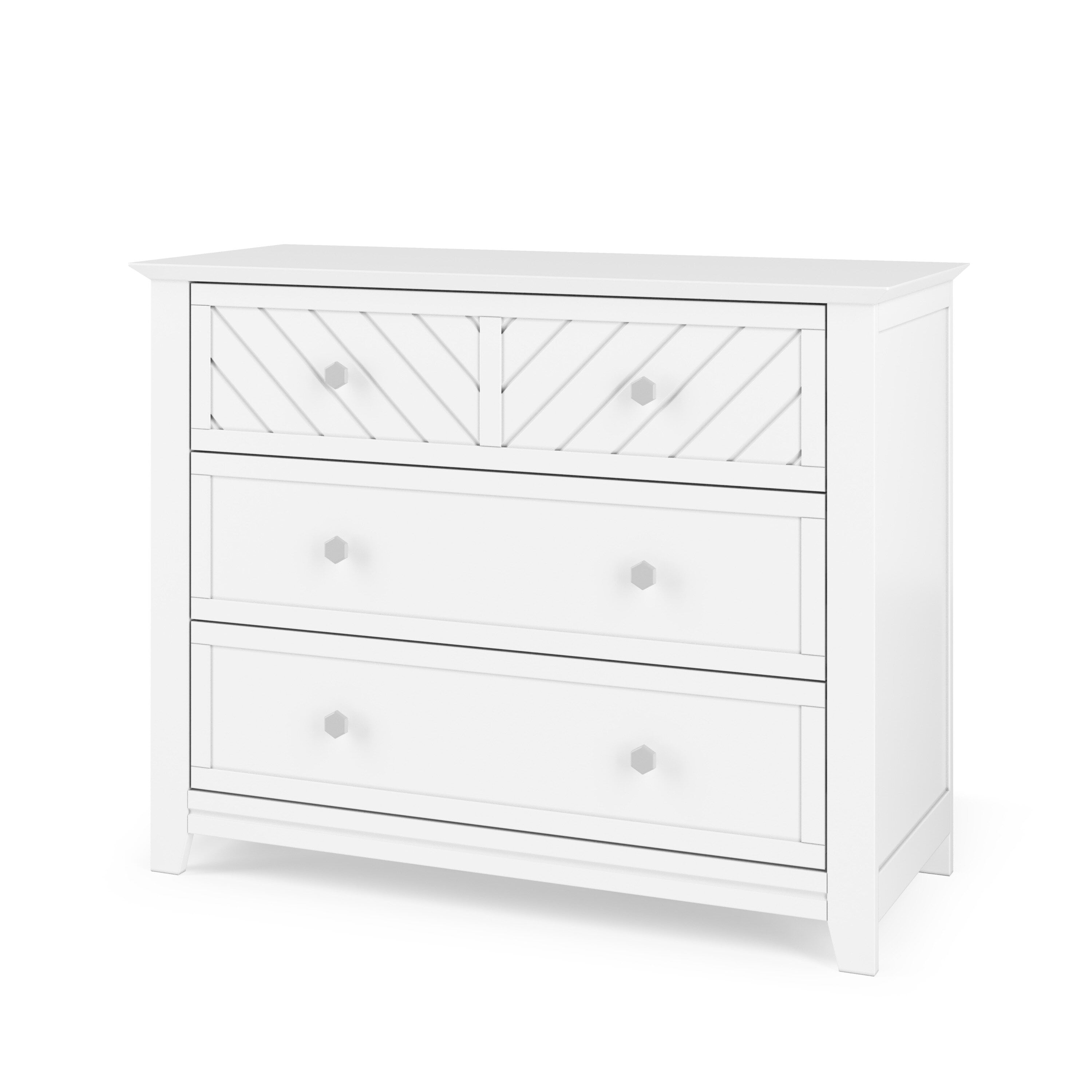 Matte White Chevron Pattern 3-Drawer Nursery Dresser