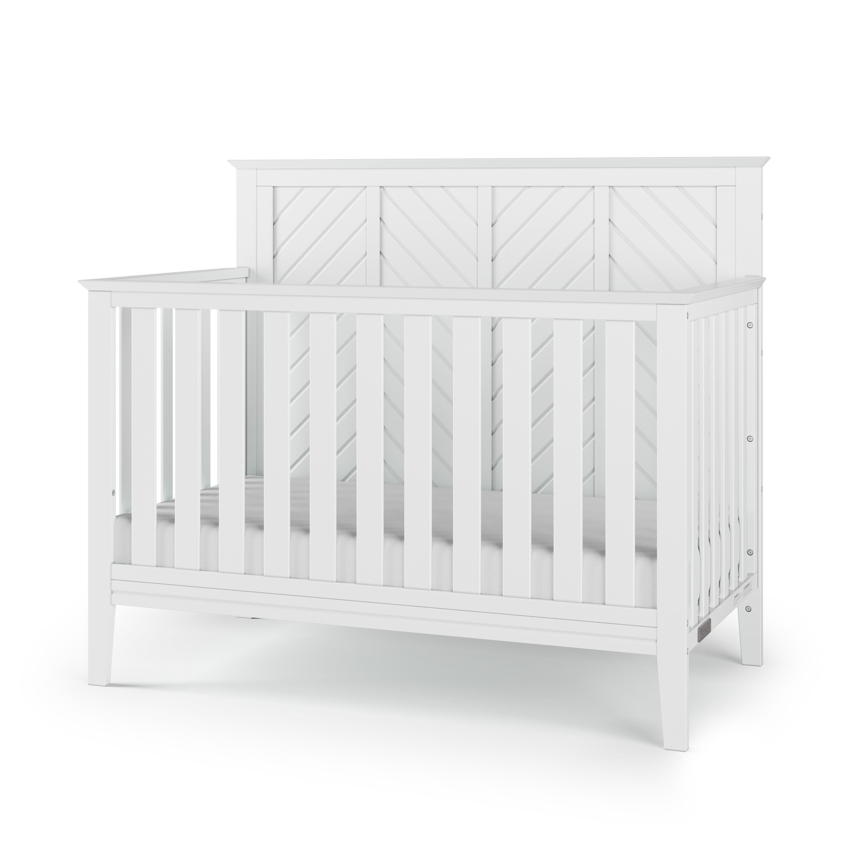 Matte White Chevron Patterned 4-in-1 Convertible Baby Crib