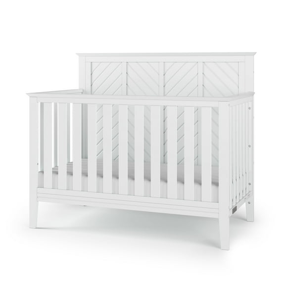 Child Craft Atwood 4-in-1 Convertible Crib, Chevron Panel Design, 3 Mattress Heights, Matte White
