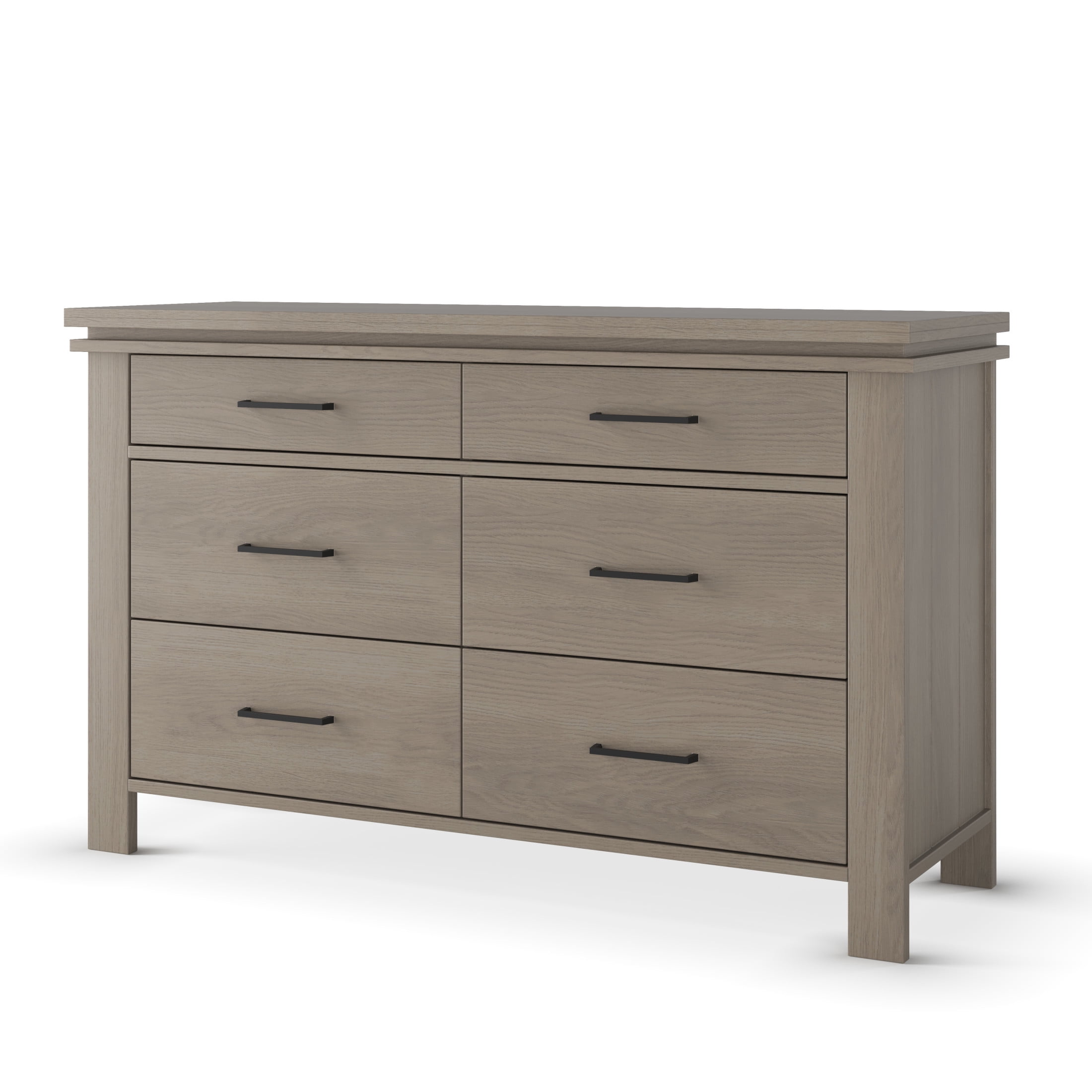 Child Craft Denman 55" Interlocking 6-Drawer Double Dresser for Nursery or Bedroom, Anti-Tip Kit, Crescent Gray